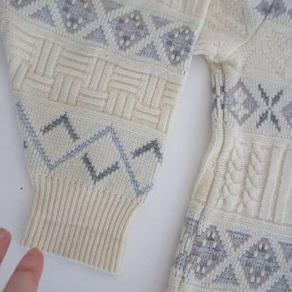 Vtg '90S Marks And Spencer Cream Gray 3D Eclectic Grandpa Crewneck Sweater M - Picture 6 of 11